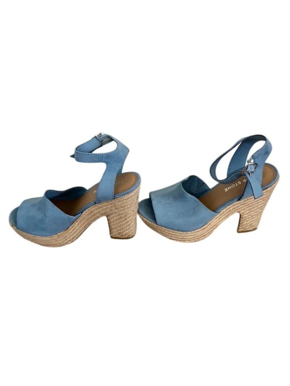 Sun + Stone Blue Suede Platform Espadrille Sandals With Ankle Strap Size 7.5 - Picture 3 of 6